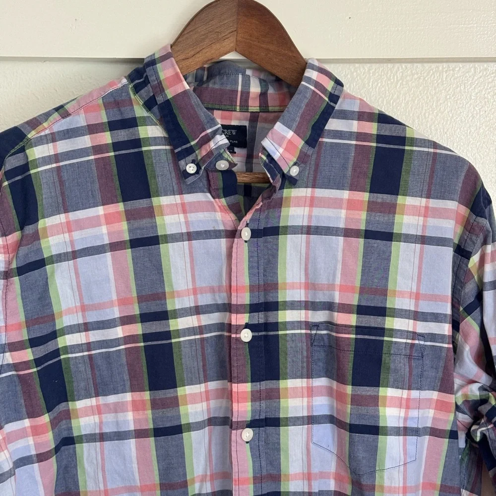 J.Crew Men’s Summer Plaid Button Down Shirt Large Cotton Casual Preppy